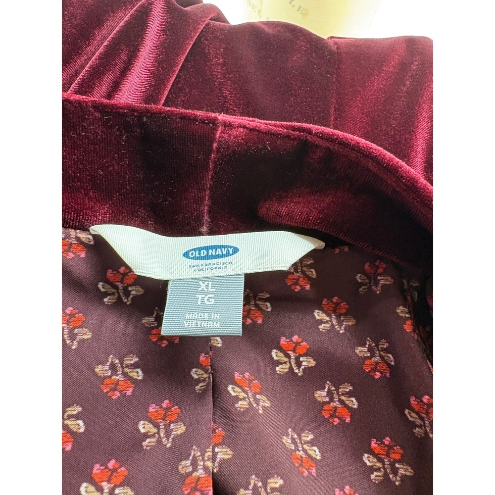 Old Navy Womens XL Burgundy Velvet Blazer Shawl Collar Single Button Jacket Wine - Picture 4 of 8